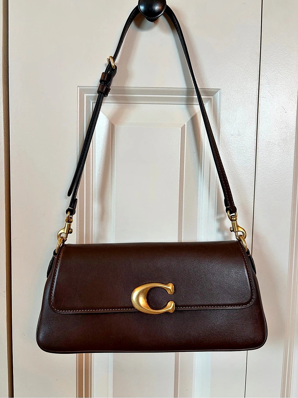 Coach Jet Shoulder Bag Brown Leather Brass C Hardware